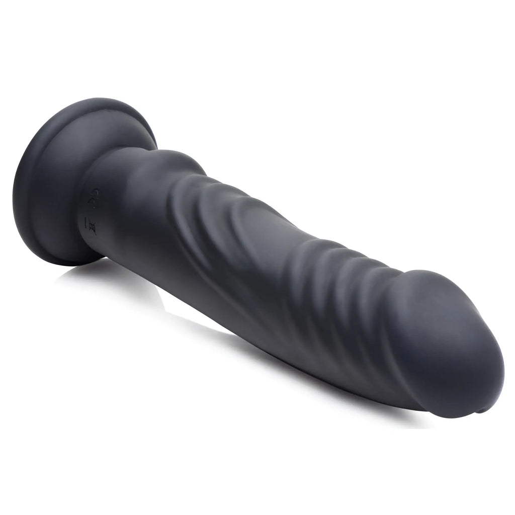 Zeus Electrosex E-Stim Pro 5x: A matte black, textured, vibrating dildo with a wide suction cup base.