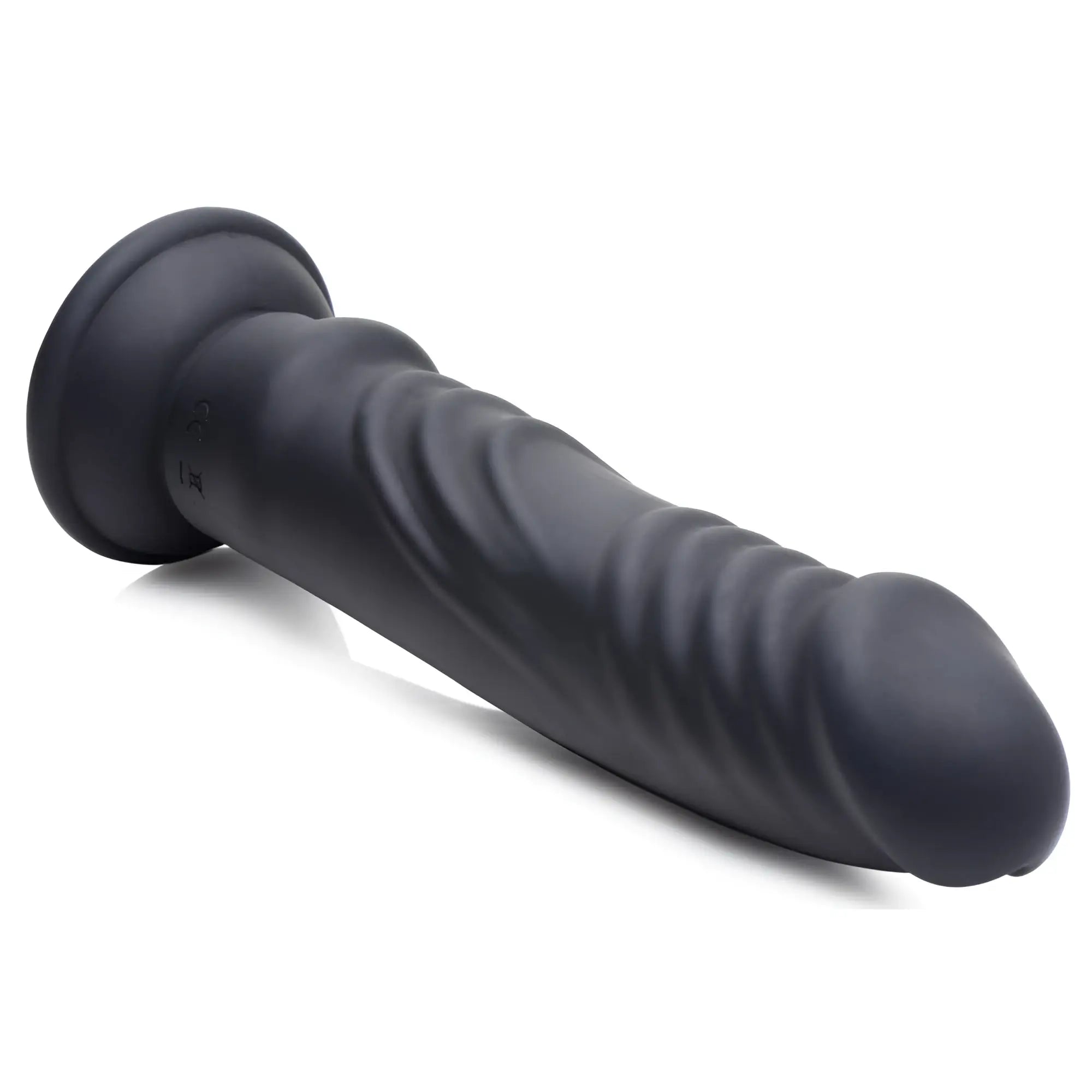 Zeus Electrosex E-Stim Pro 5x: A matte black, textured, vibrating dildo with a wide suction cup base.