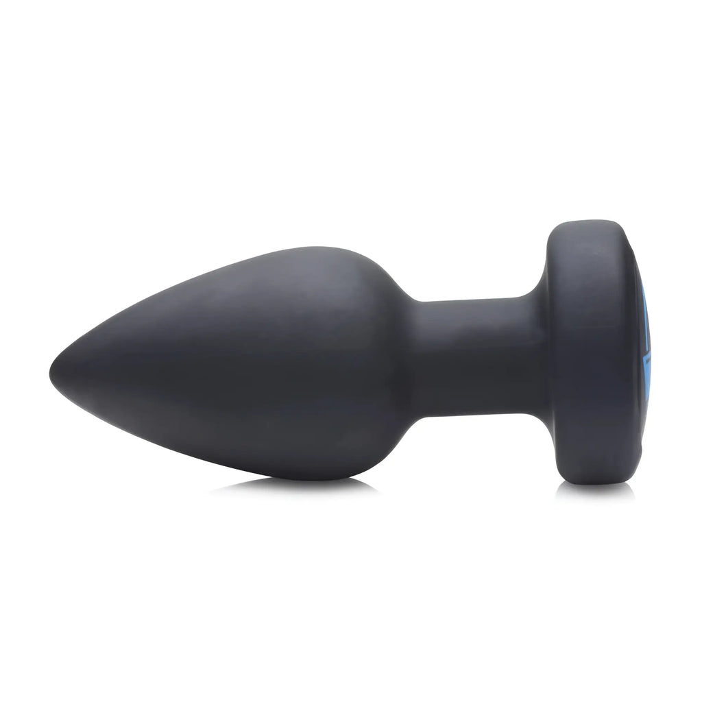 Zeus Electrosex E-Stim Pro: matte black silicone anal plug with a flared base, shown from the side against white.