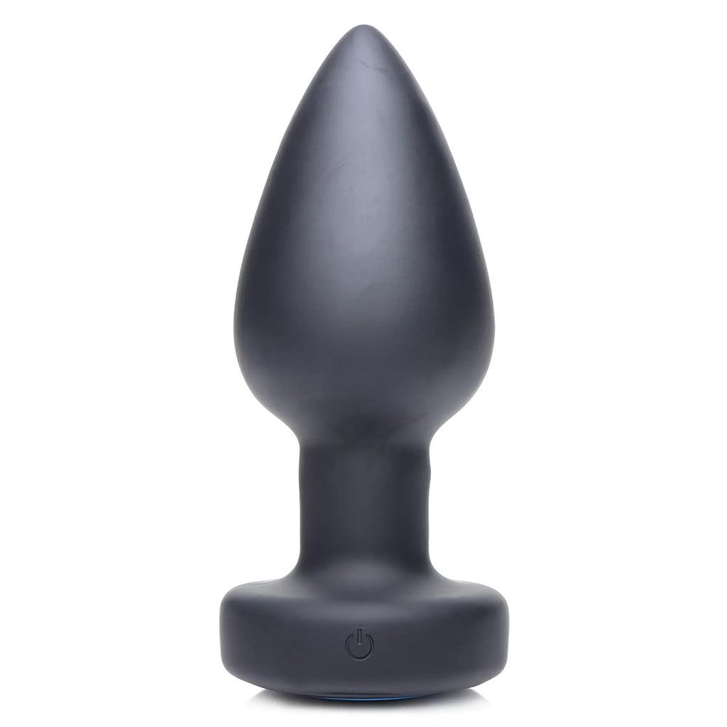 Zeus Electrosex E-Stim Pro: A sleek, matte black silicone vibrating anal plug with a power button at the wide base.