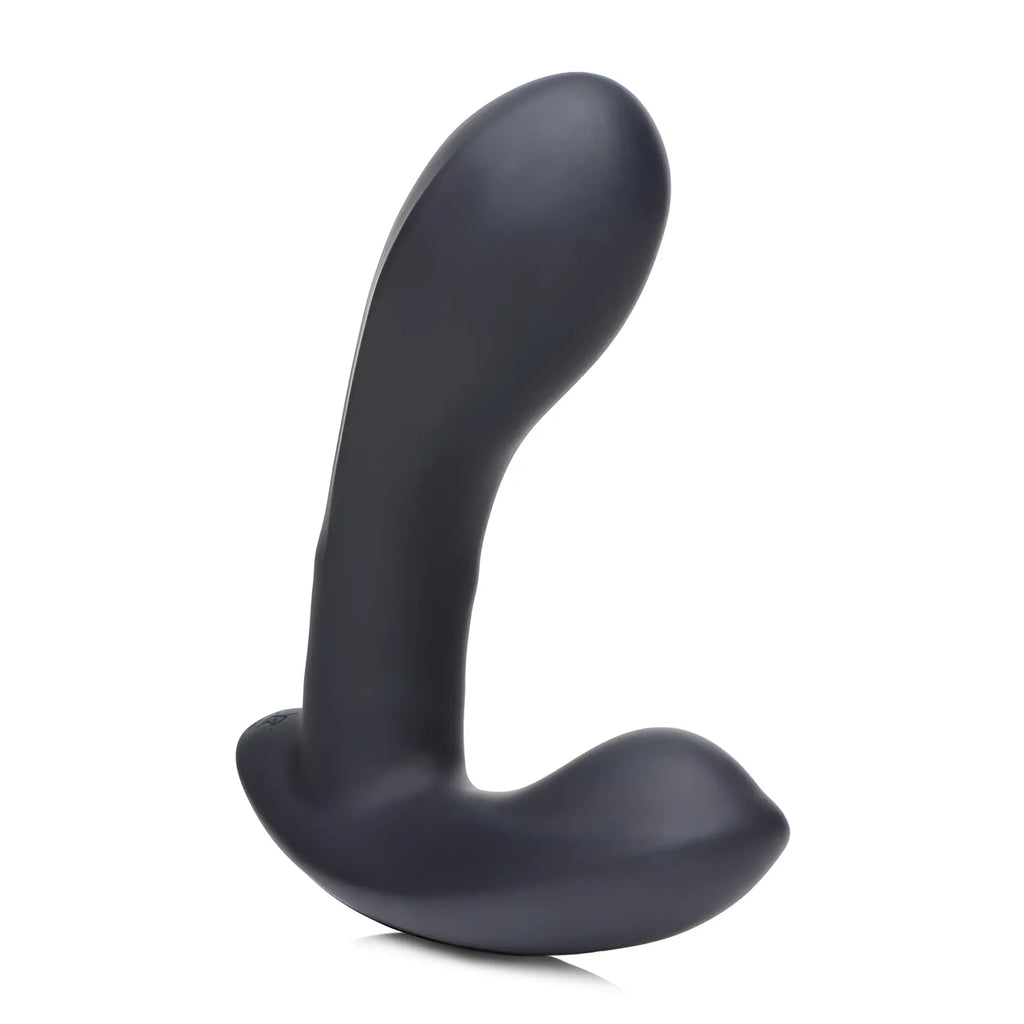 Zeus E-Stim Pro: A matte black, ergonomic silicone prostate massager with a curved, tapered design on a white background.