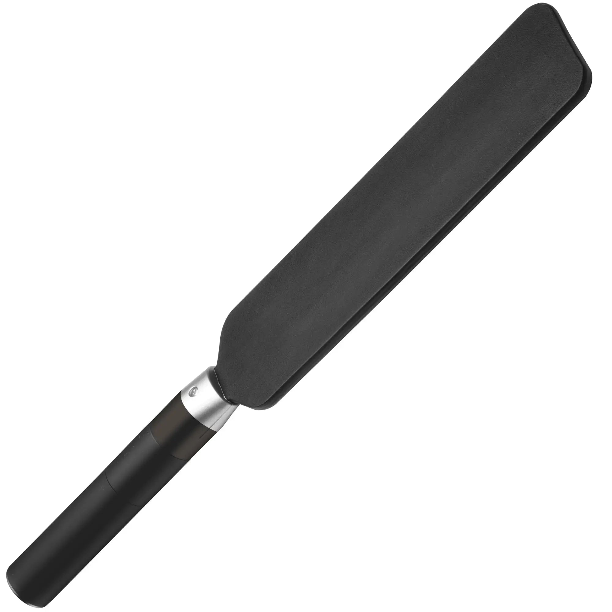 Zeus Electrosex E-stim paddle with a flat black head, silver connector, and a black handle against a white background.