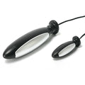 Zeus E-Stim Torpedo Plugs: Two black and silver torpedo-shaped stimulatory plugs with attached connection wires.