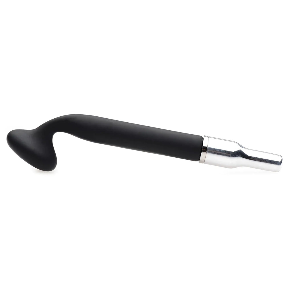 Zeus Electrosex Extreme Twilight silicone eStim attachment, featuring a matte black angled shaft and silver metal base.
