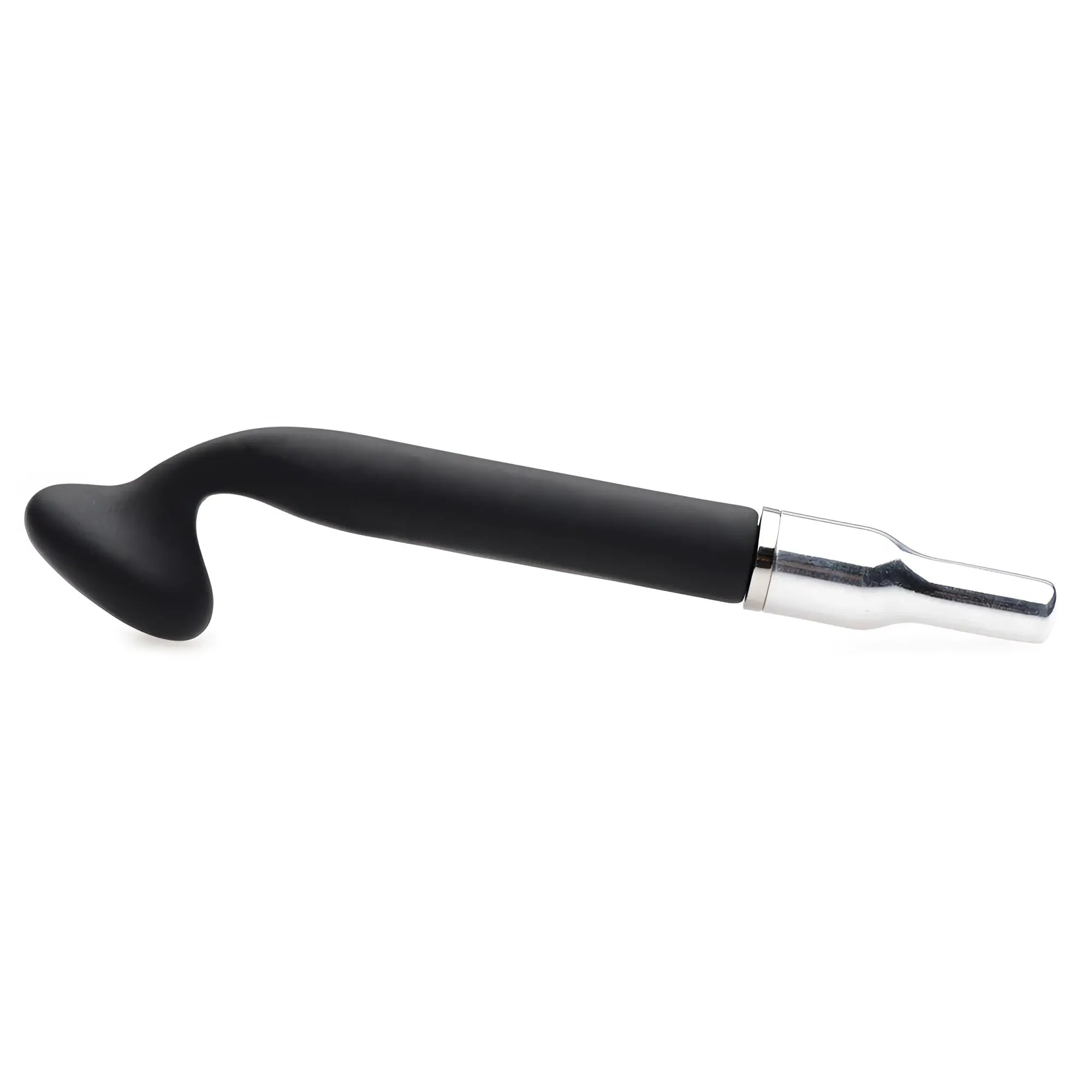 Zeus Electrosex Extreme Twilight silicone eStim attachment, featuring a matte black angled shaft and silver metal base.