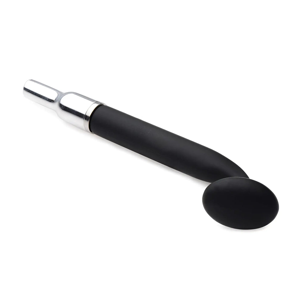 Zeus Electrosex Extreme Twilight silicone eStim attachment features a black handle, a round tip, and silver base.