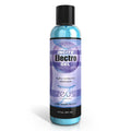 An 8.5oz bottle of Zeus Incite Electrosex Gel, featuring a blue gel and a purple and white label with black cap.