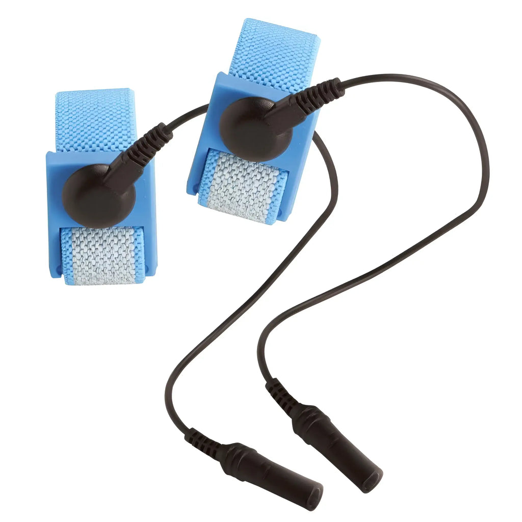 Zeus Electrosex penis bands feature light blue adjustable hook-and-loop straps with black electrode connectors.