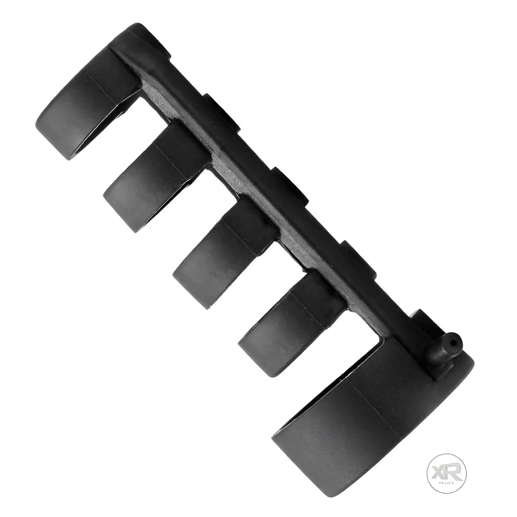 Zeus Electrosex Power Cage: A black, multi-ringed conductive electrosex cock and ball sheath on a white background.