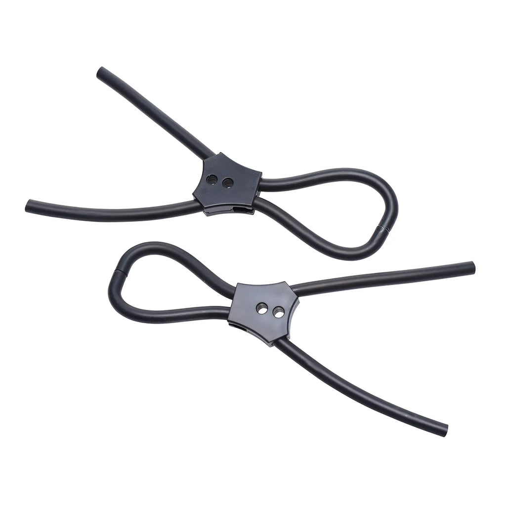 Two black Zeus Vigor II electrostimulation ties featuring adjustable loop designs and central connector hubs.