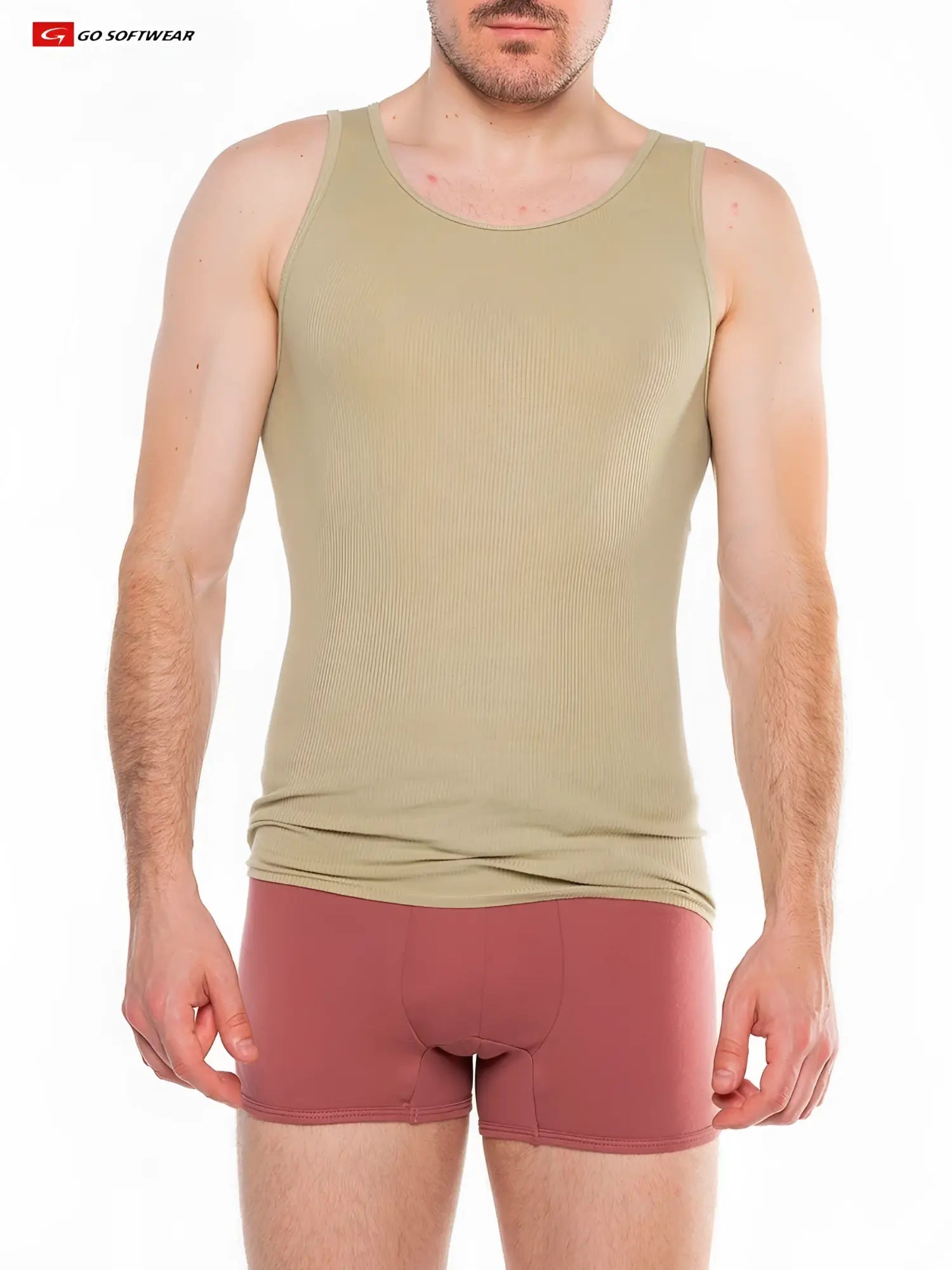 Beige ribbed Zion rib tank top from go softwear made of soft fabric for casual wear