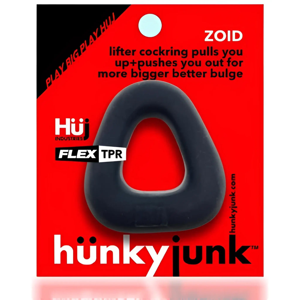Black silicone zoid wide-base bulge c-ring with triangular opening by hunkyjunk for enhanced comfort and fit