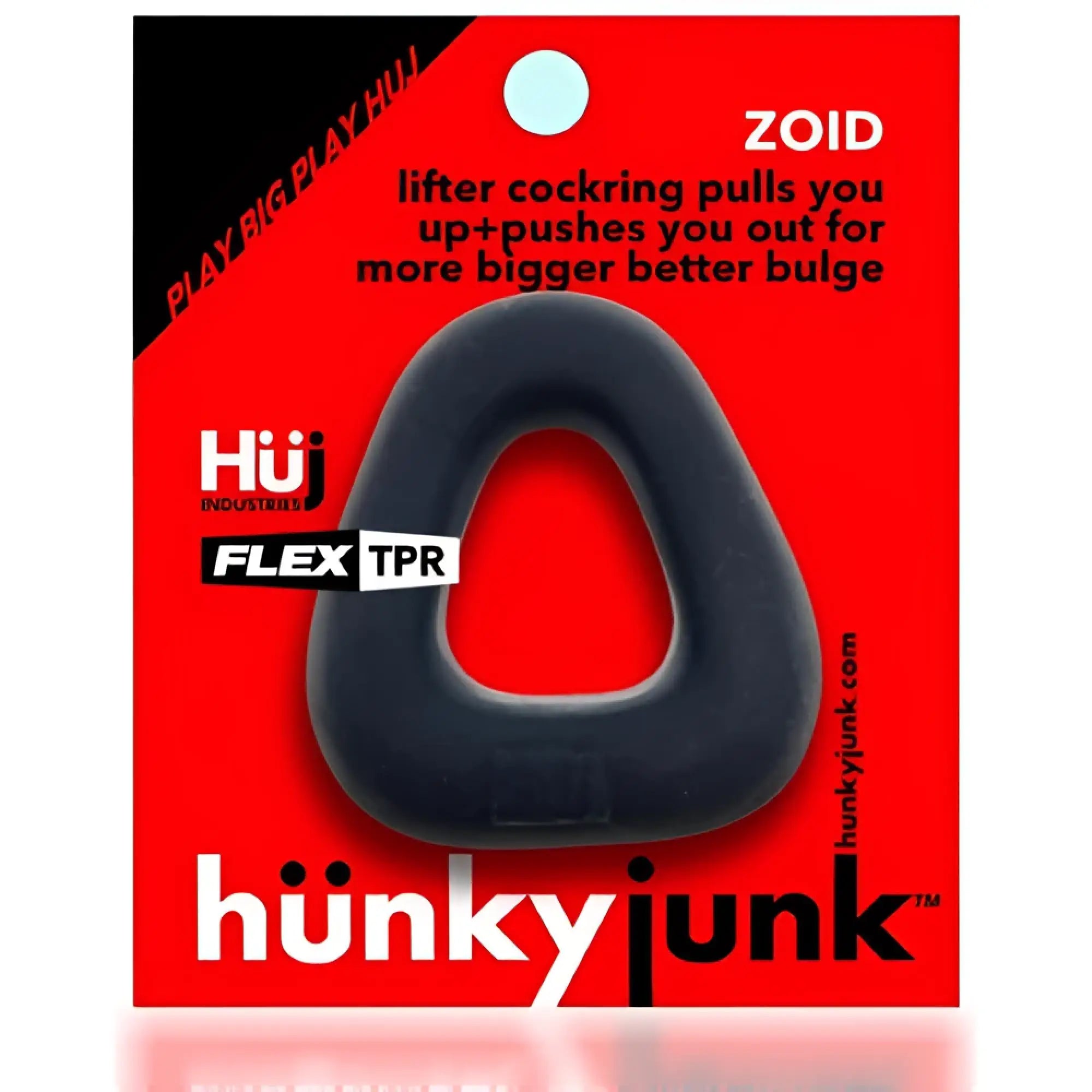 Black silicone zoid wide-base bulge c-ring with triangular opening by hunkyjunk for enhanced comfort and fit