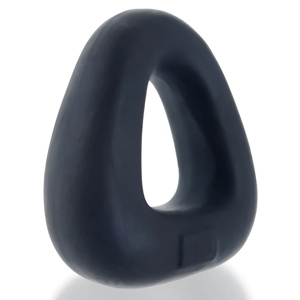 Black silicone zoid wide-base bulge c-ring with triangular shape and smooth rounded edges for comfort and fit