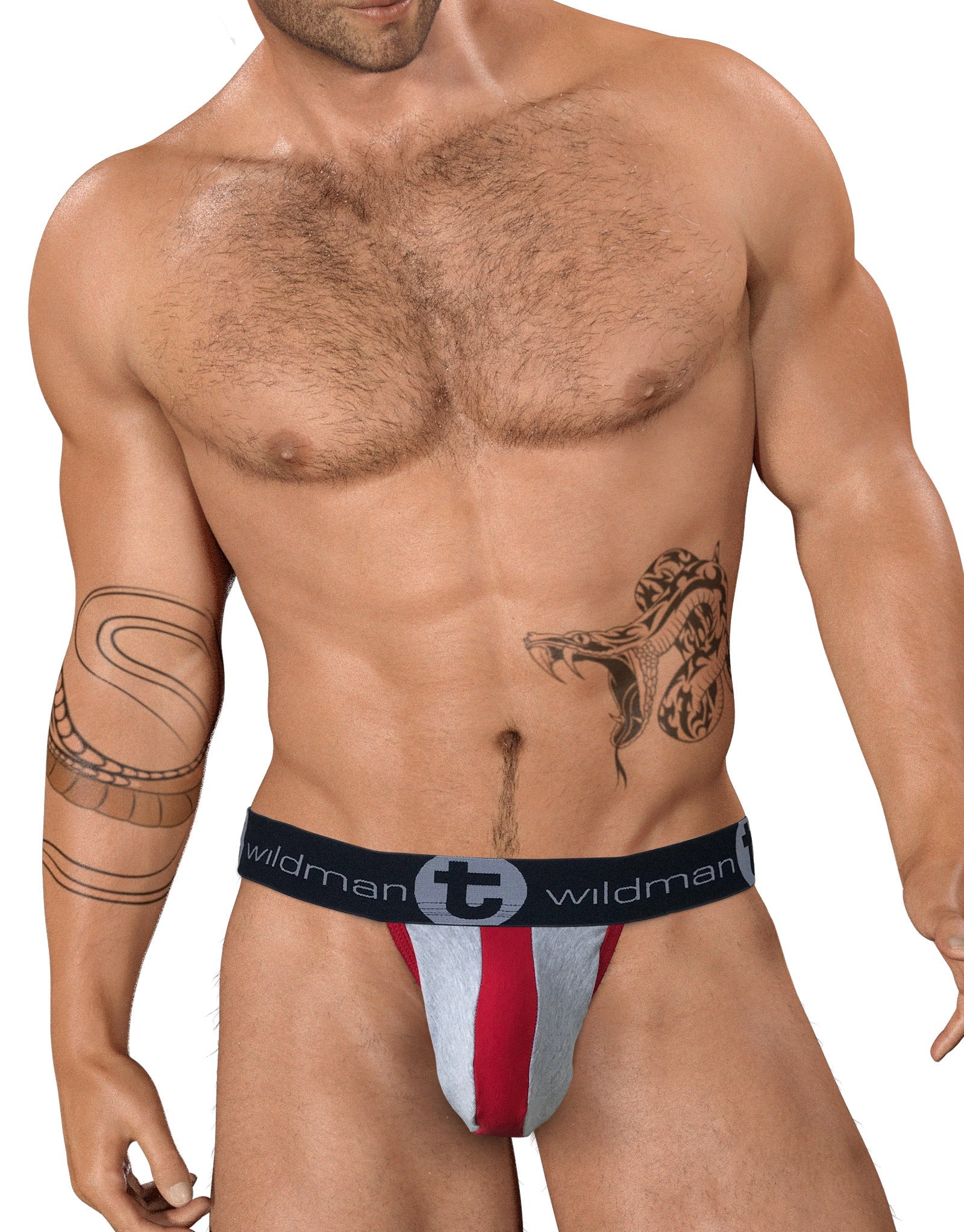 WildmanT Stretch Cotton Strapless Jock Big Boy Pouch Gray/Red - DealByEthan.gay