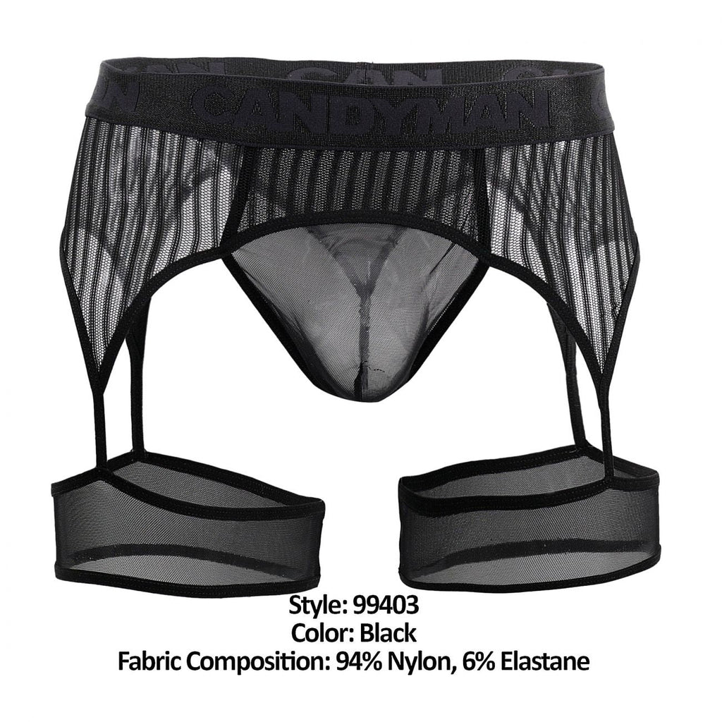 CandyMan 99403 Stripes Gaterbelt Thongs Color Black - DealByEthan.gay loves CandyMan