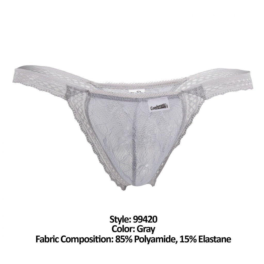 CandyMan 99420 Double Lace Thongs Color Gray - DealByEthan.gay loves CandyMan