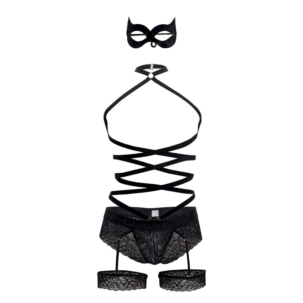 CandyMan 99483 Lace Garter Bodysuit Color Black - DealByEthan.gay loves CandyMan