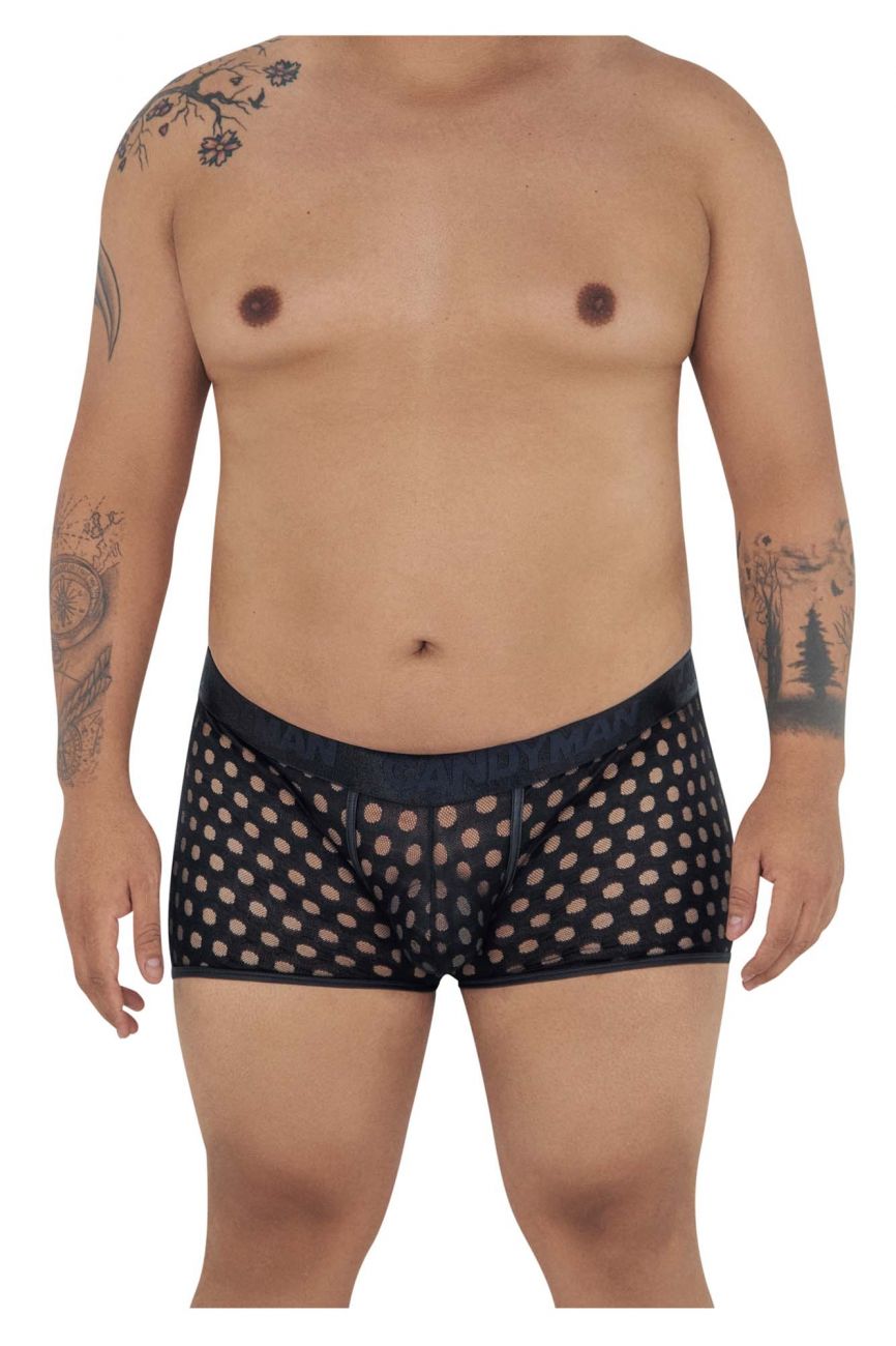 CandyMan 99511X Polka Mesh Trunks Color Black - DealByEthan.gay loves CandyMan