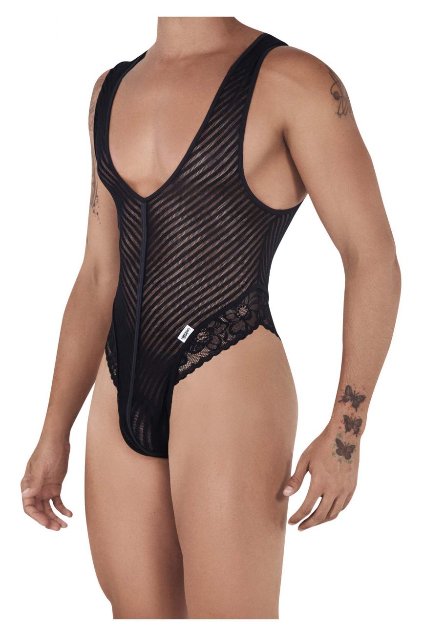 CandyMan 99522 Lace-Mesh Bodysuit Thong Color Black - DealByEthan.gay loves CandyMan