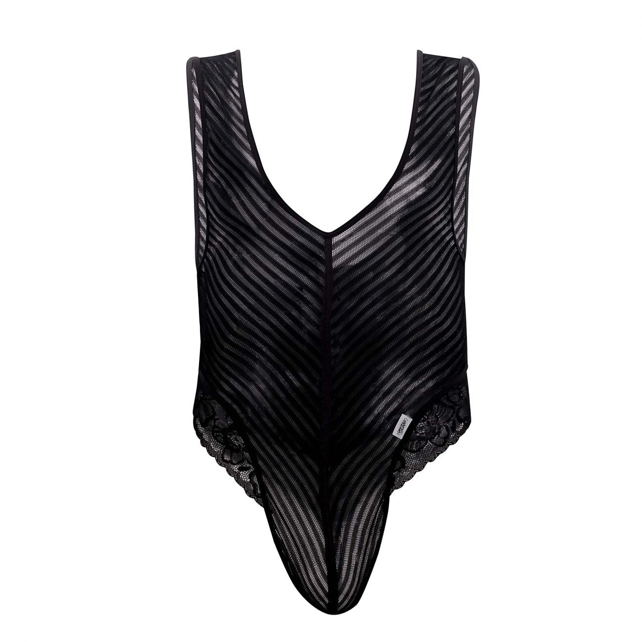 CandyMan 99522 Lace-Mesh Bodysuit Thong Color Black - DealByEthan.gay loves CandyMan