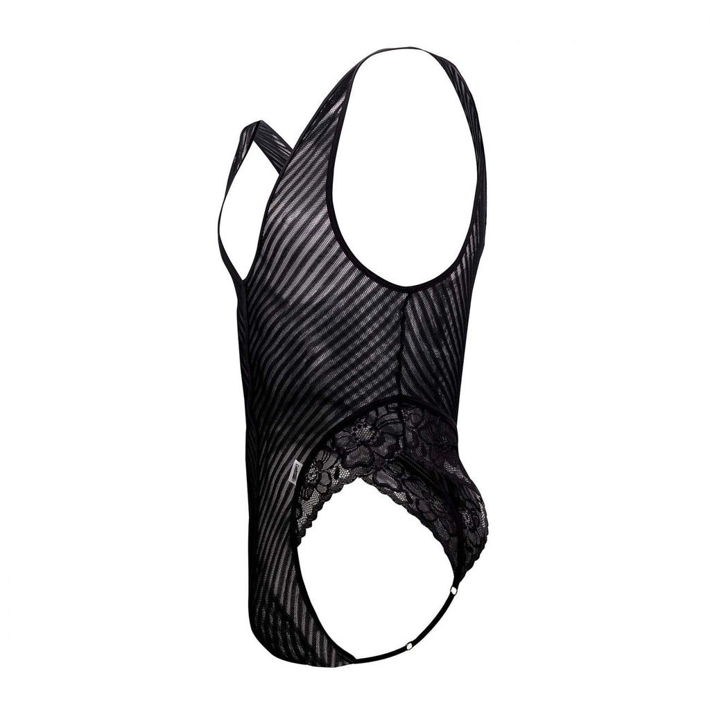 CandyMan 99522 Lace-Mesh Bodysuit Thong Color Black - DealByEthan.gay loves CandyMan