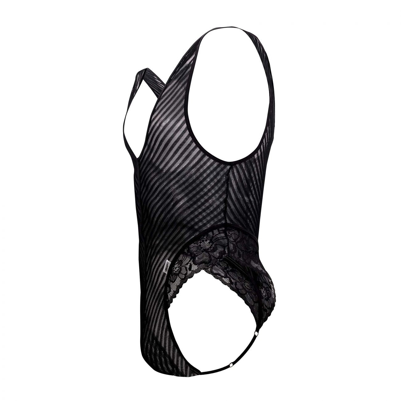 CandyMan 99522 Lace-Mesh Bodysuit Thong Color Black - DealByEthan.gay loves CandyMan