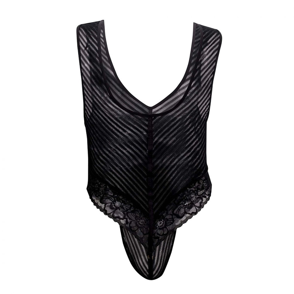 CandyMan 99522 Lace-Mesh Bodysuit Thong Color Black - DealByEthan.gay loves CandyMan