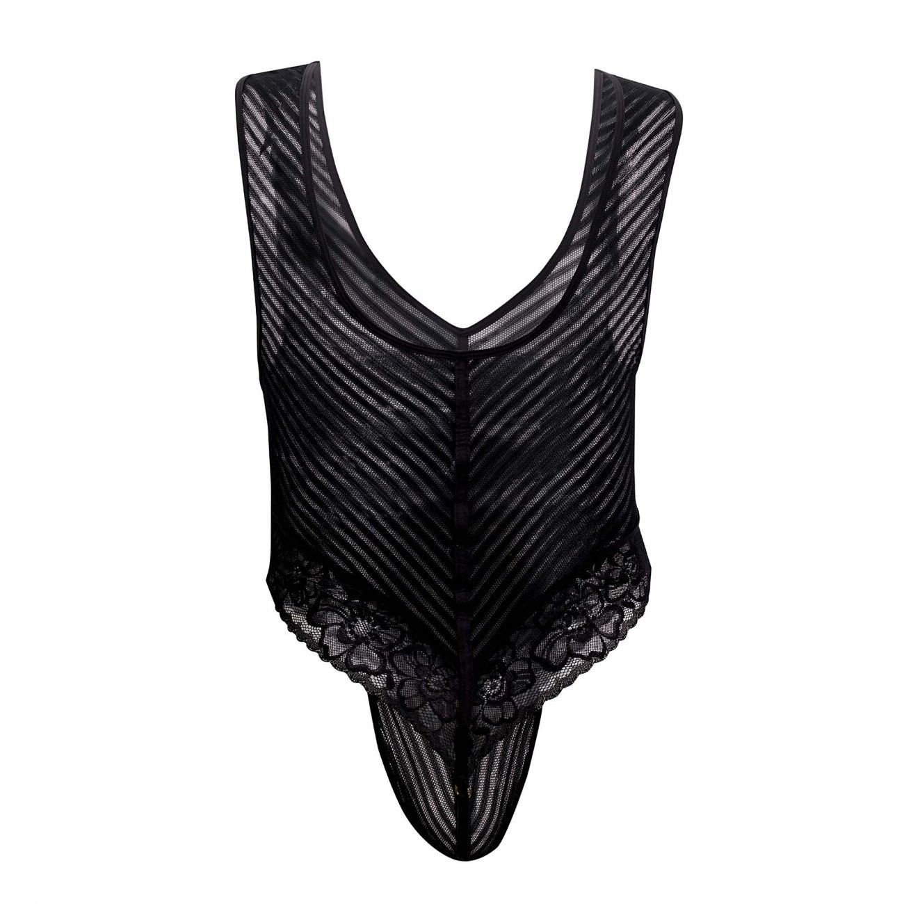CandyMan 99522 Lace-Mesh Bodysuit Thong Color Black - DealByEthan.gay loves CandyMan