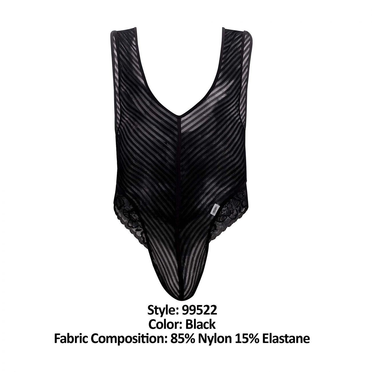 CandyMan 99522 Lace-Mesh Bodysuit Thong Color Black - DealByEthan.gay loves CandyMan