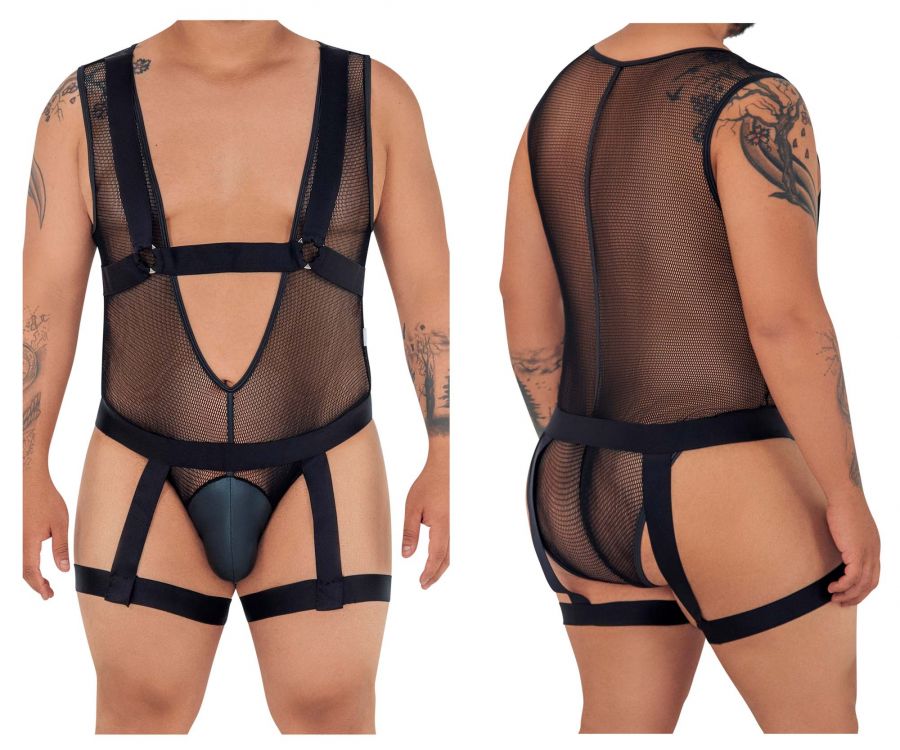 CandyMan 99529X Mesh Garter Bodysuit Color Black - DealByEthan.gay loves CandyMan