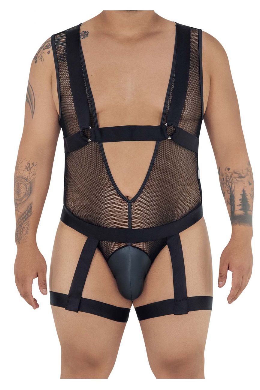 CandyMan 99529X Mesh Garter Bodysuit Color Black - DealByEthan.gay loves CandyMan