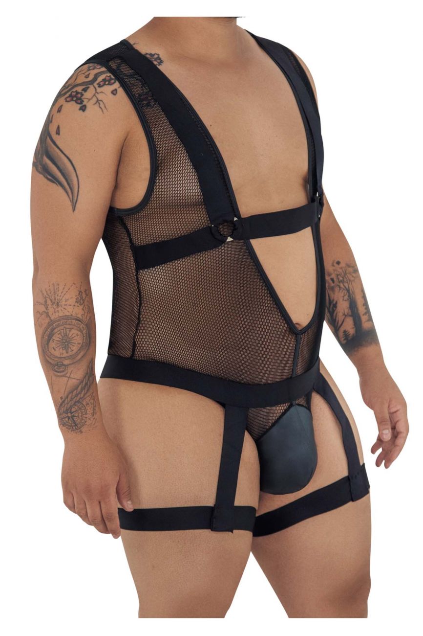 CandyMan 99529X Mesh Garter Bodysuit Color Black - DealByEthan.gay loves CandyMan