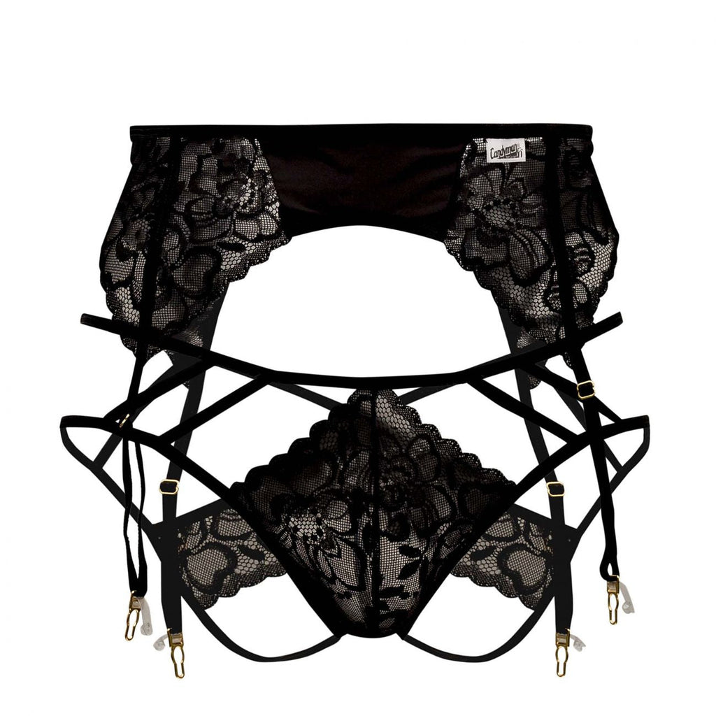 CandyMan 99550X Lace Garter-Jockstrap Outfit Color Black - DealByEthan.gay loves CandyMan