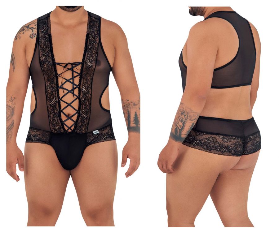 CandyMan 99557X Mesh-Lace Bodysuit Color Black - DealByEthan.gay loves CandyMan