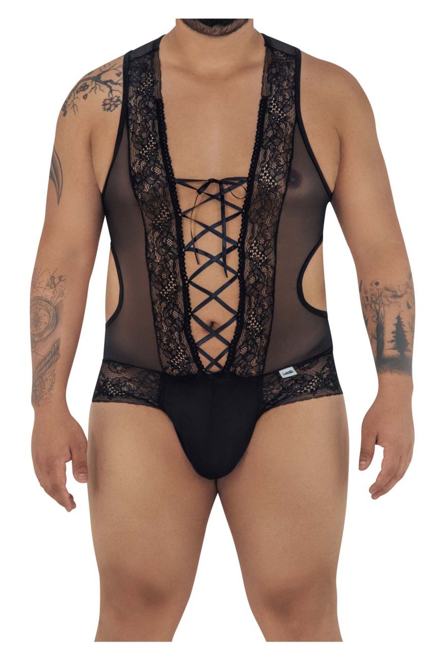 CandyMan 99557X Mesh-Lace Bodysuit Color Black - DealByEthan.gay loves CandyMan