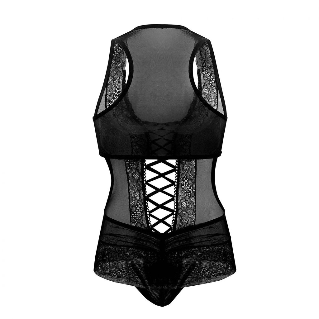 CandyMan 99557X Mesh-Lace Bodysuit Color Black - DealByEthan.gay loves CandyMan
