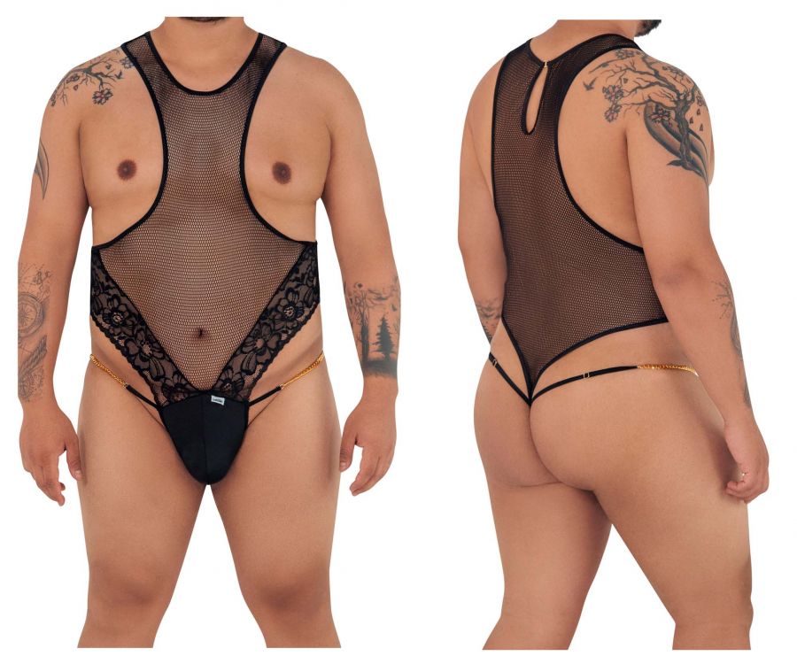 CandyMan 99584X Mesh-Lace Bodysuit Color Black - DealByEthan.gay loves CandyMan
