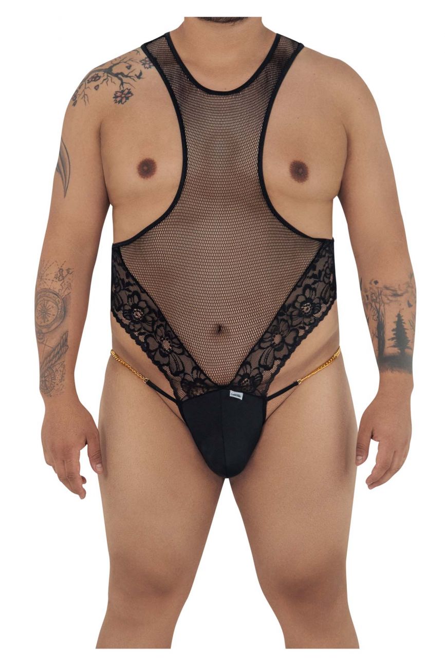 CandyMan 99584X Mesh-Lace Bodysuit Color Black - DealByEthan.gay loves CandyMan