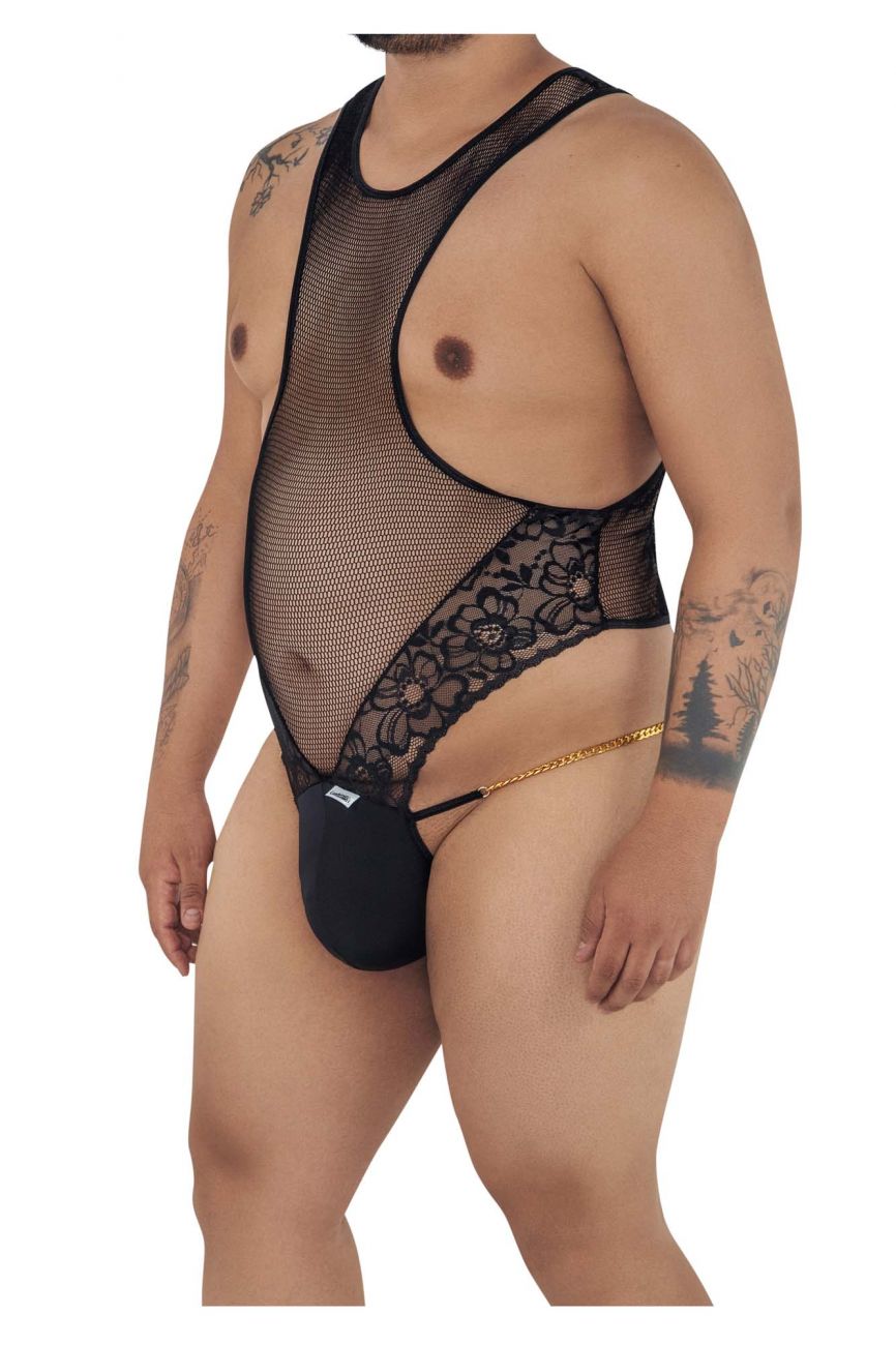 CandyMan 99584X Mesh-Lace Bodysuit Color Black - DealByEthan.gay loves CandyMan