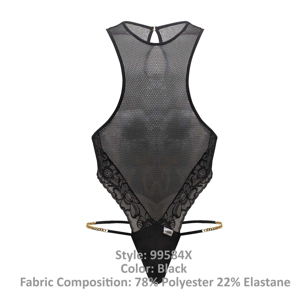 CandyMan 99584X Mesh-Lace Bodysuit Color Black - DealByEthan.gay loves CandyMan
