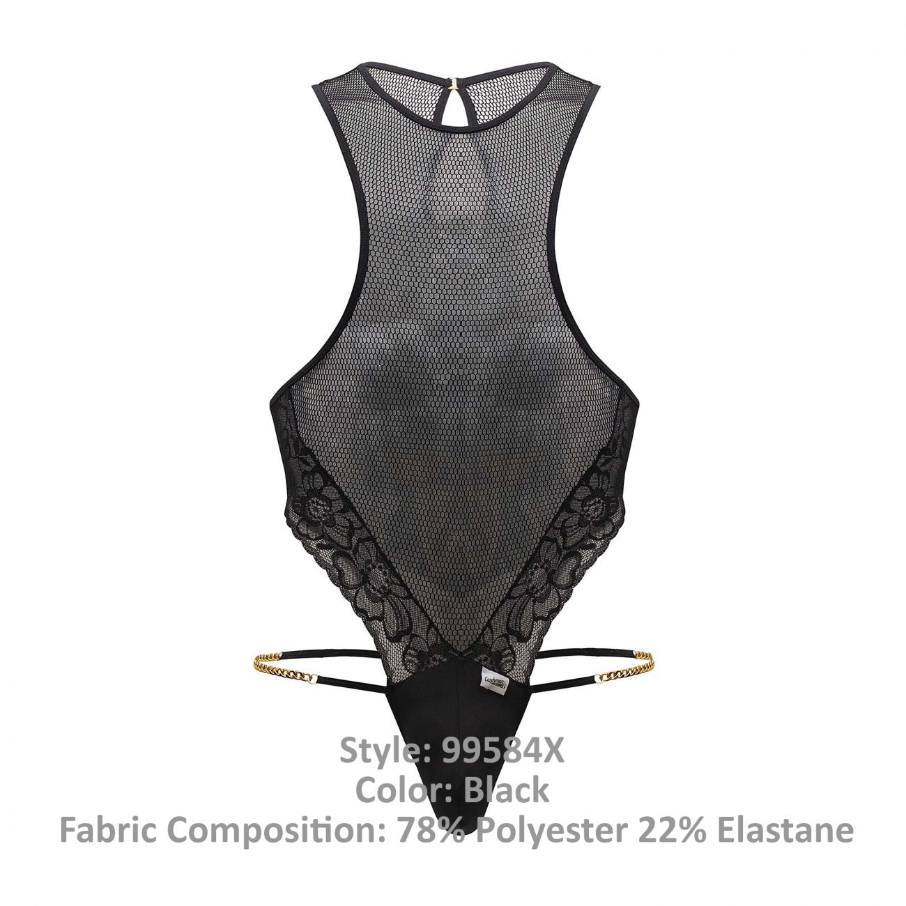 CandyMan 99584X Mesh-Lace Bodysuit Color Black - DealByEthan.gay loves CandyMan