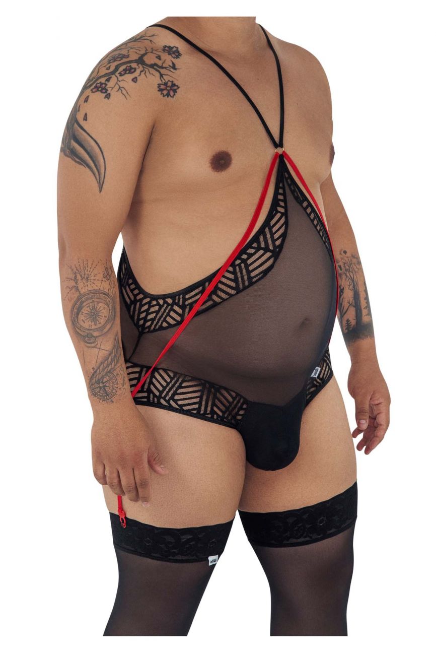 CandyMan 99585X Mesh-Lace Bodysuit Color Black - DealByEthan.gay loves CandyMan
