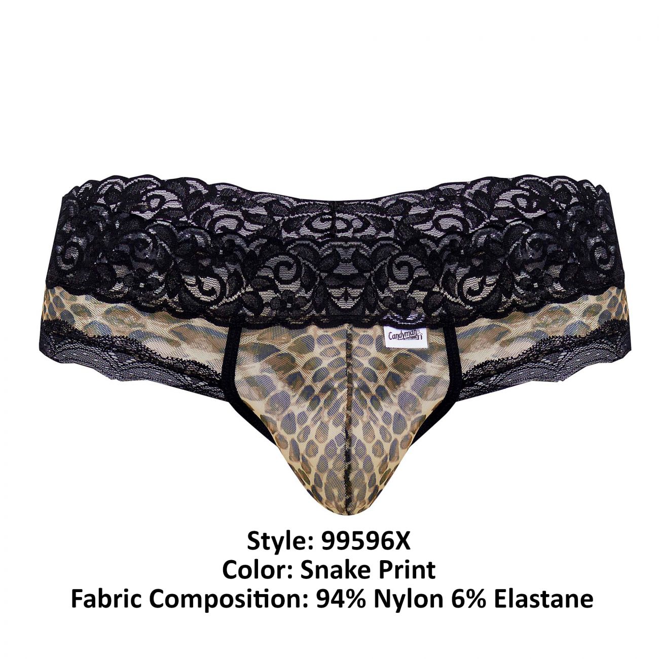 CandyMan 99596X Mesh-Lace Thongs Color Snake Print - DealByEthan.gay loves CandyMan