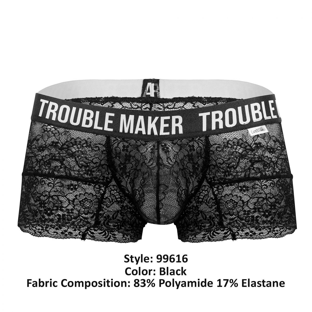 CandyMan 99616 Trouble Maker Lace Trunks Color Black - DealByEthan.gay loves CandyMan