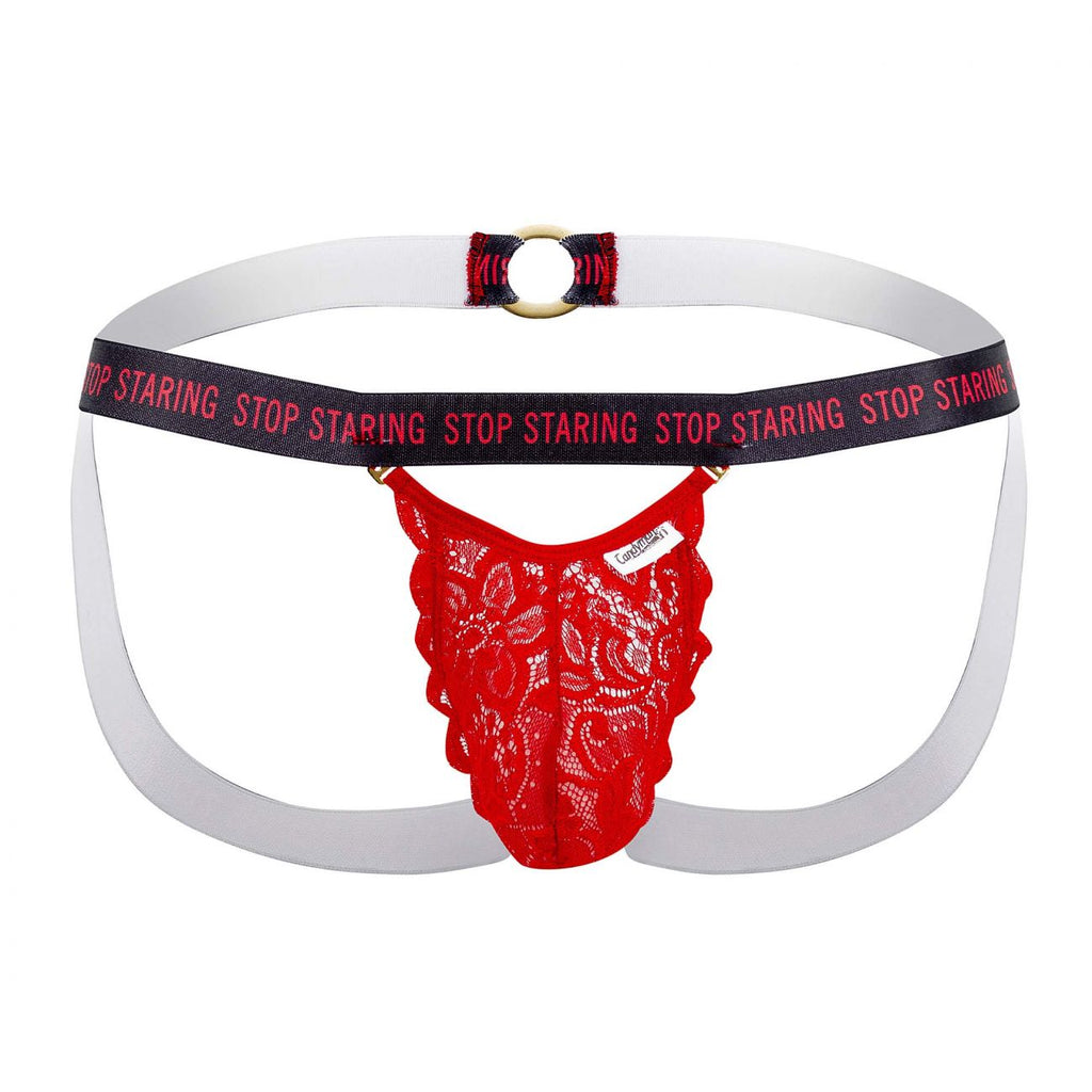 CandyMan 99619 Stop Staring Lace Jockstrap Color Red - DealByEthan.gay loves CandyMan