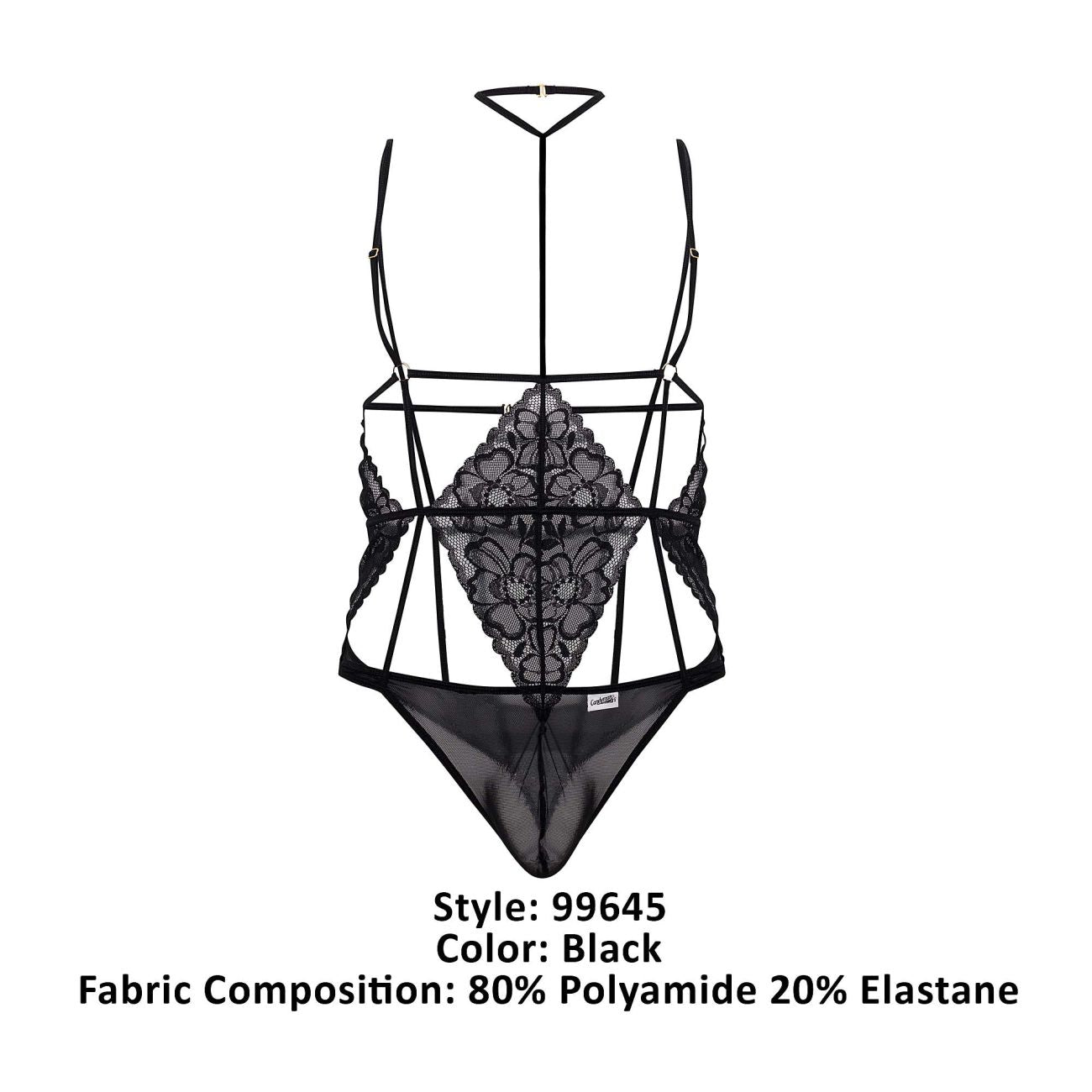 CandyMan 99645 Lace Bodysuit Color Black - DealByEthan.gay loves CandyMan
