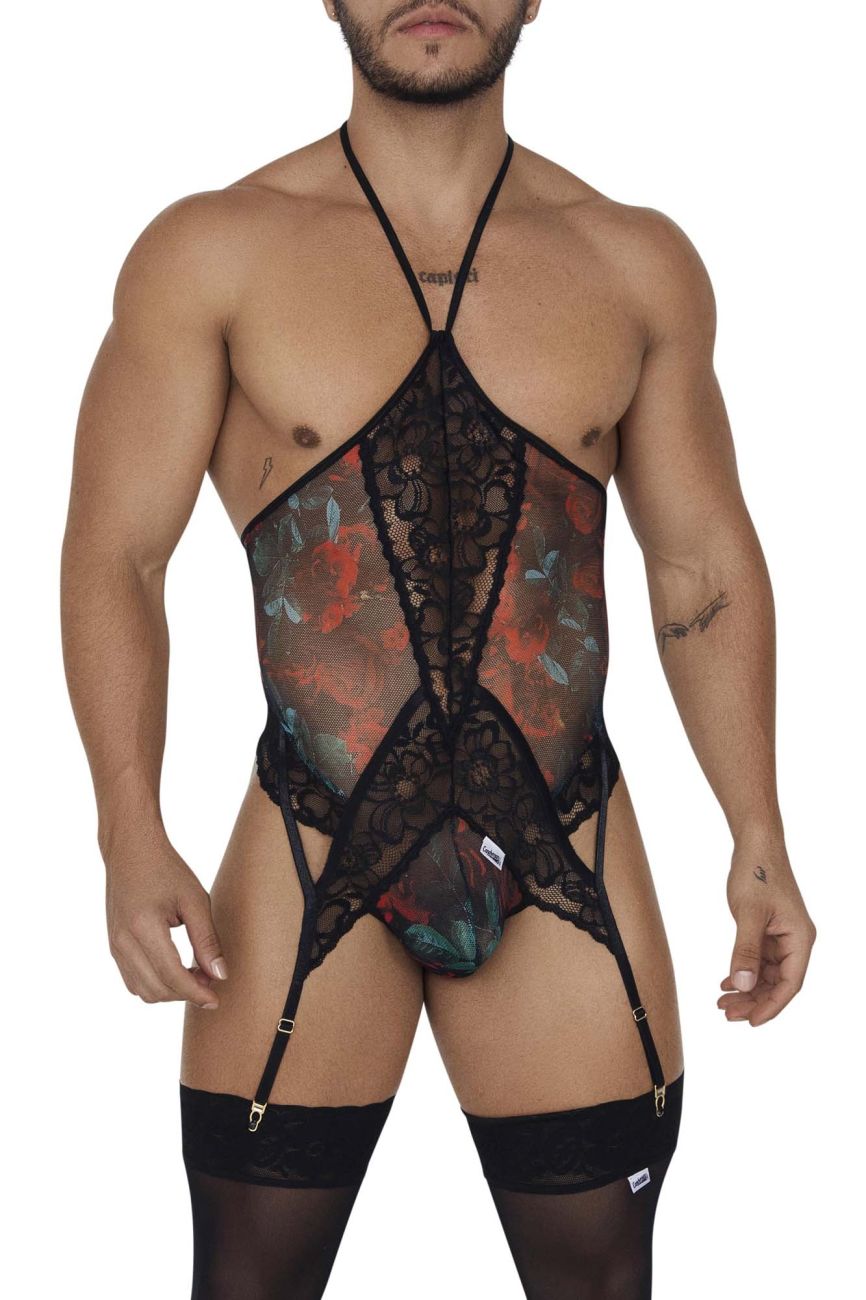CandyMan 99661 Lace Bodysuit Color Black-Print - DealByEthan.gay loves CandyMan