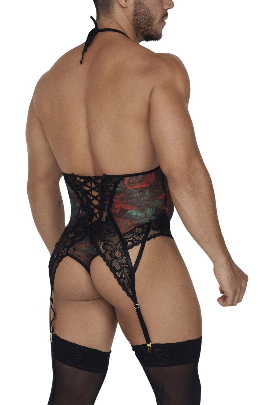 CandyMan 99661 Lace Bodysuit Color Black-Print - DealByEthan.gay loves CandyMan