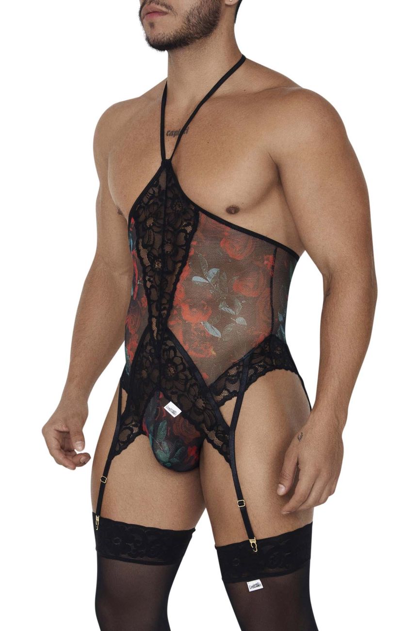 CandyMan 99661 Lace Bodysuit Color Black-Print - DealByEthan.gay loves CandyMan
